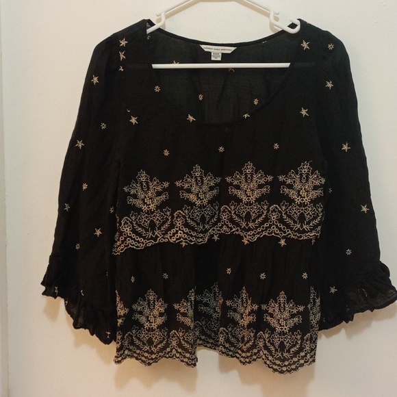 American eagle outfitters black blouse with white embroidery. Medium - Picture 3 of 8